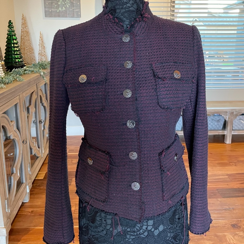 Willow & Clay Burgundy/Black Raw Edge Blazer - Picture 2 of 5